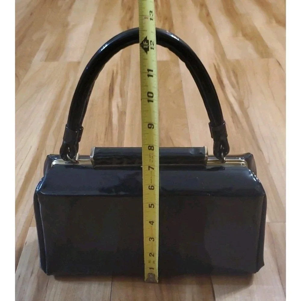 Vintage Dover Black Patent Vinyl Handbag Purse USA Made MCM